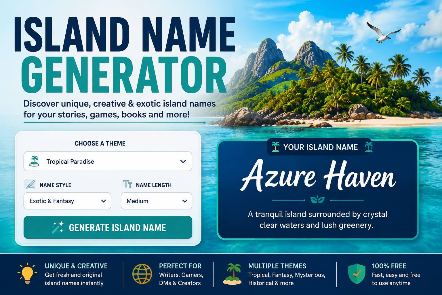 Island Name Generator: Create Unique, Fantasy, Cute, Pirate & Tropical Island Names Instantly
