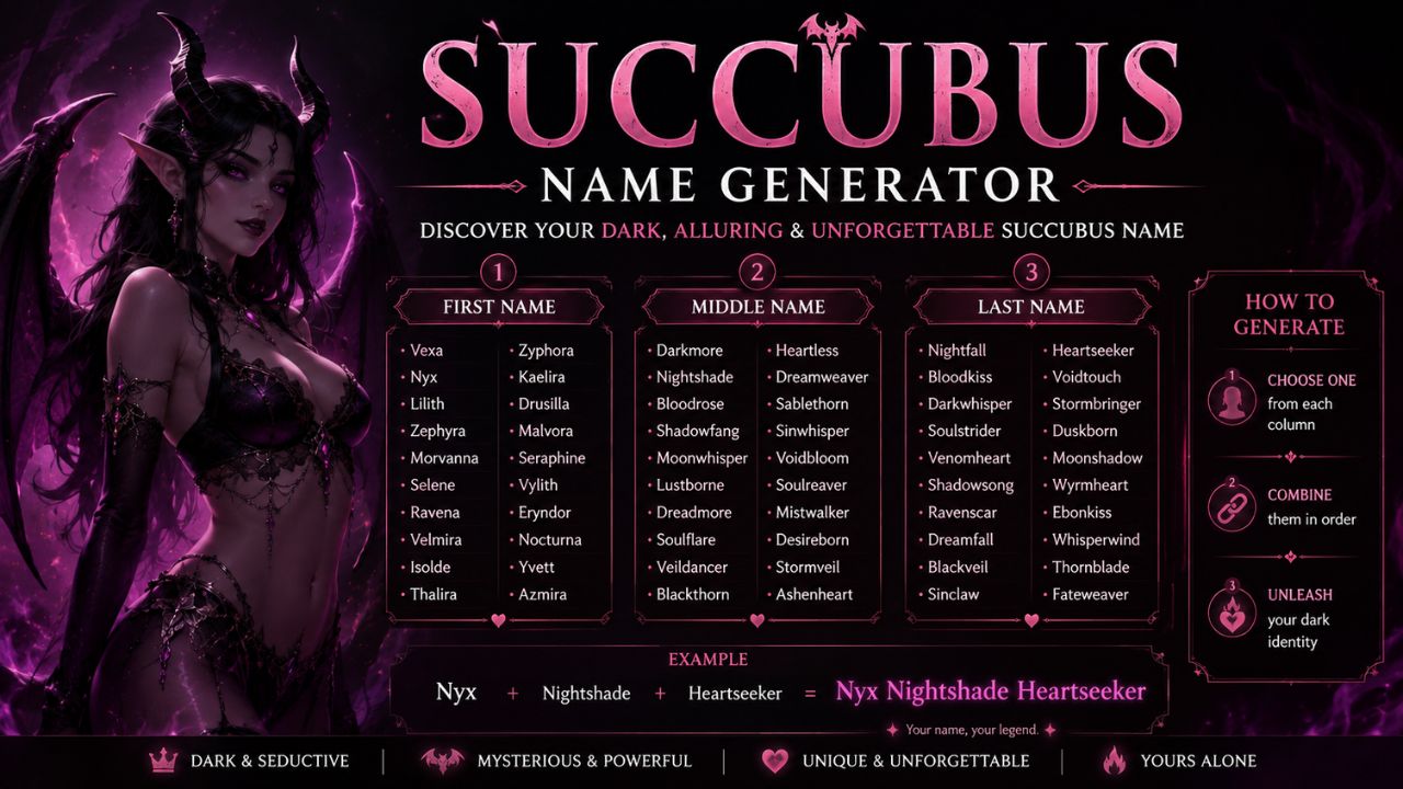 Succubus Name Generator: Create Dark, Mysterious, and Powerful Demon Names Instantly